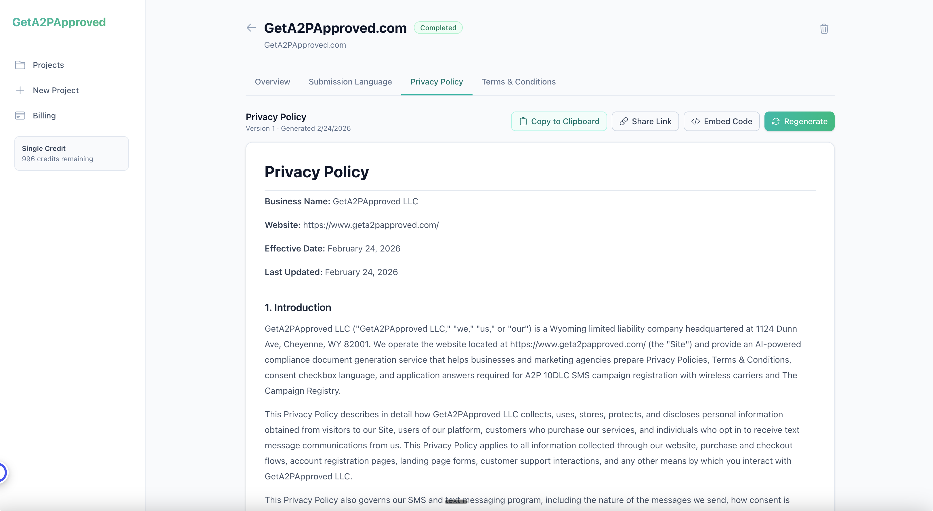 GetA2PApproved - Screenshot 4 showing product features and functionality