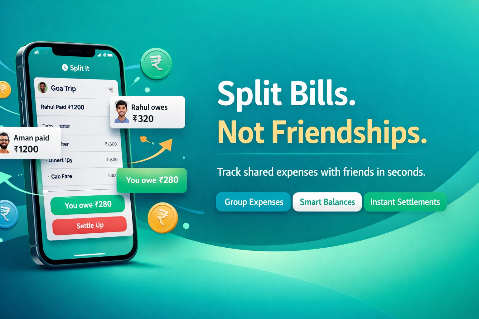 Split It: Split bills and Expenses - Main product screenshot demonstrating key features and user interface