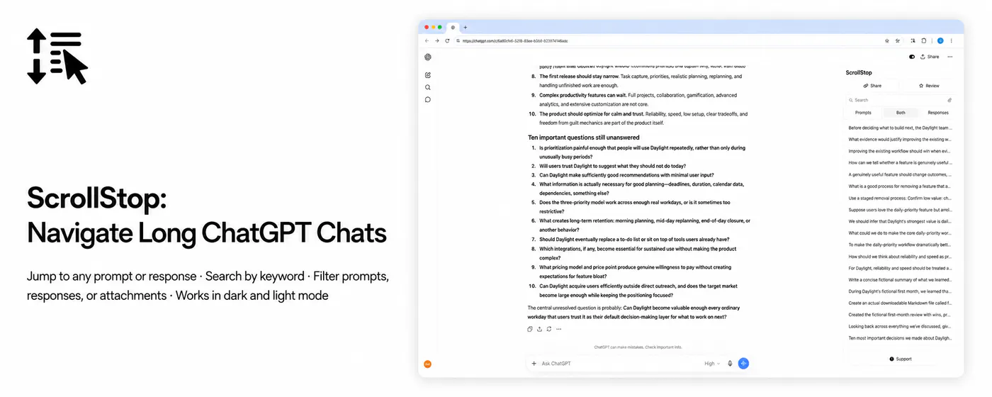 ScrollStop: Navigate Long ChatGPT Chats screenshot