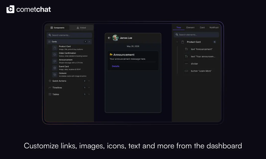 Interactive card messages for chat gallery image