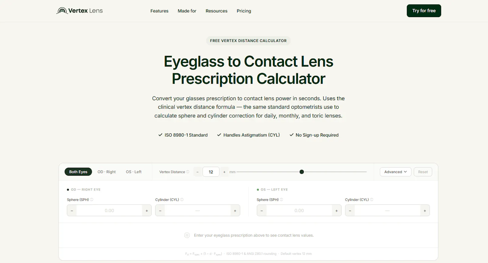 VertexLensCalc. - Eye Prescription screenshot 1