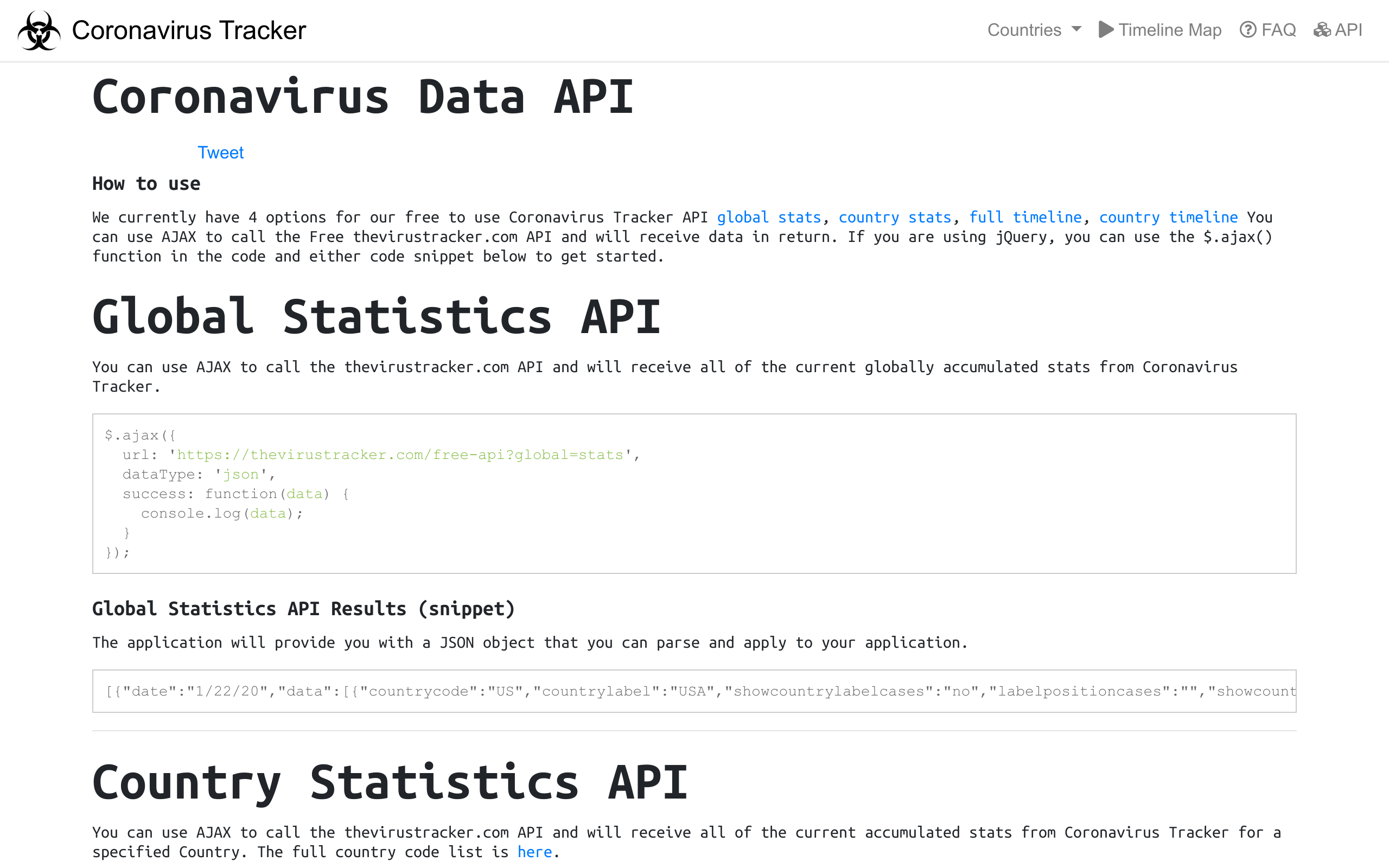 Coronavirus Data API gallery image