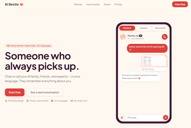 AIBestie.com screenshot 2