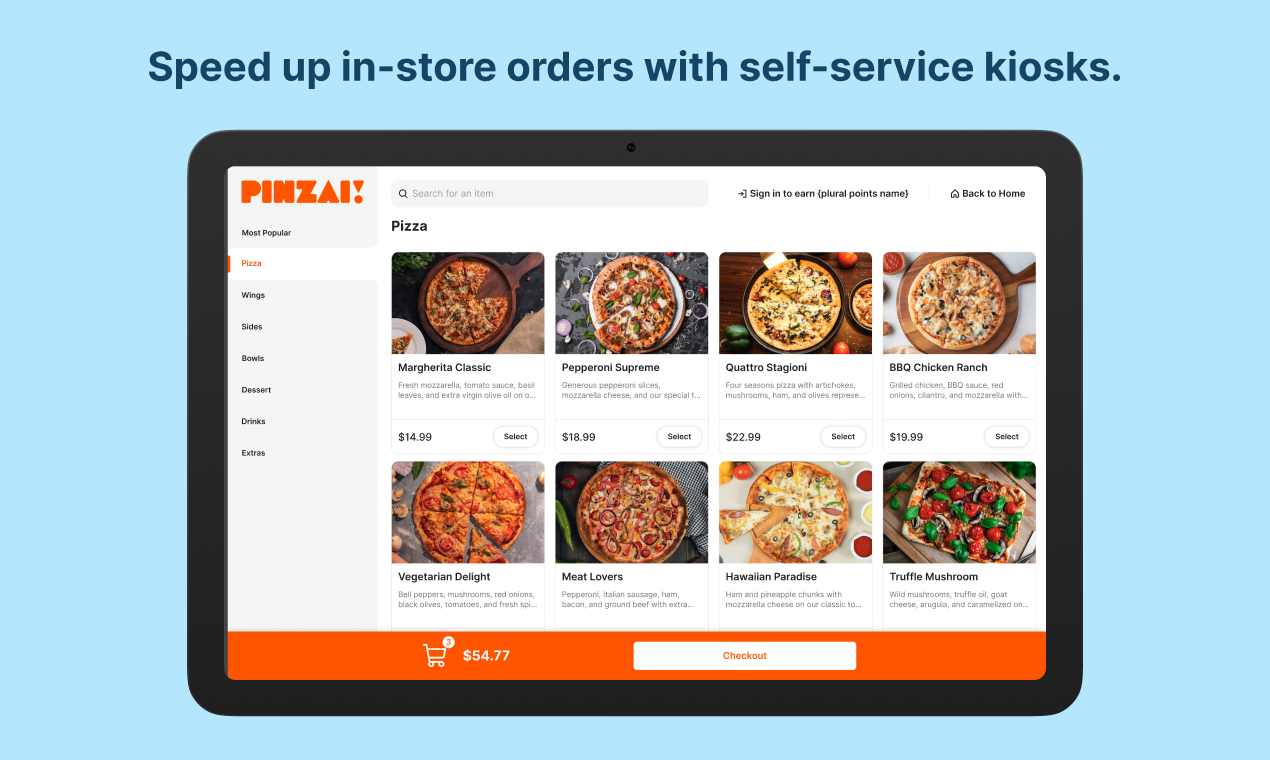 Connexup Self-ordering Kiosk App - Main screenshot showing features and interface