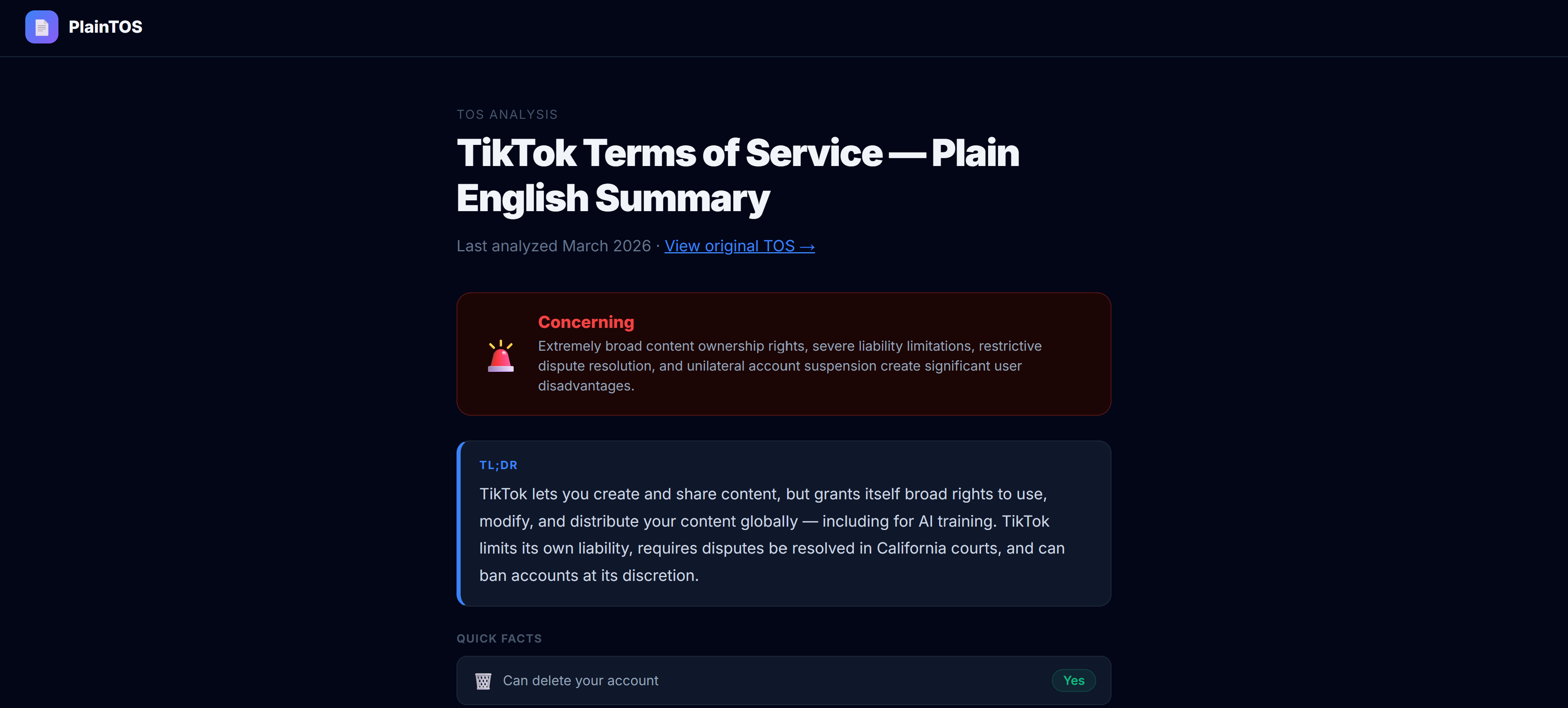 PlainTOS - Screenshot 3 showing product features and functionality