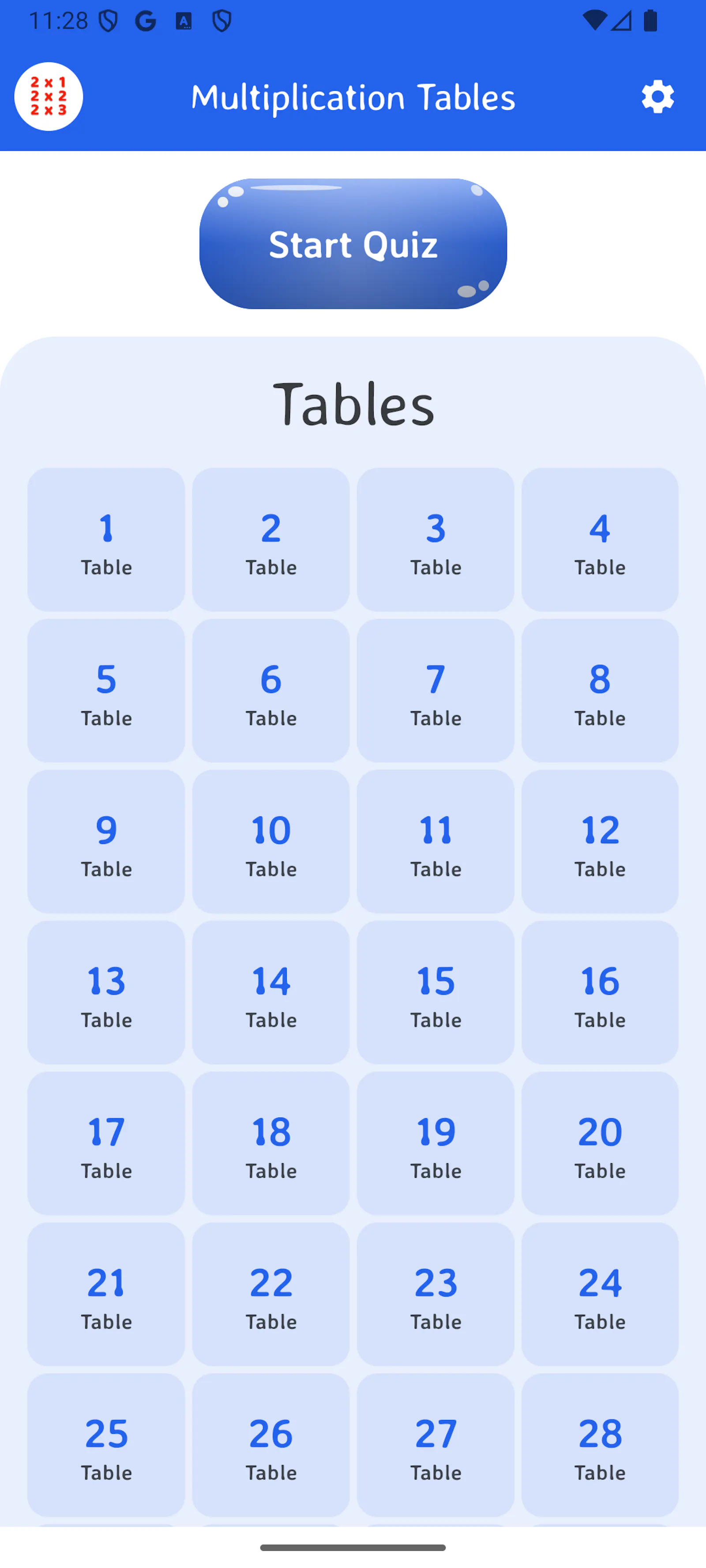 Multiplication Tables 1-100 Android App screenshot 2