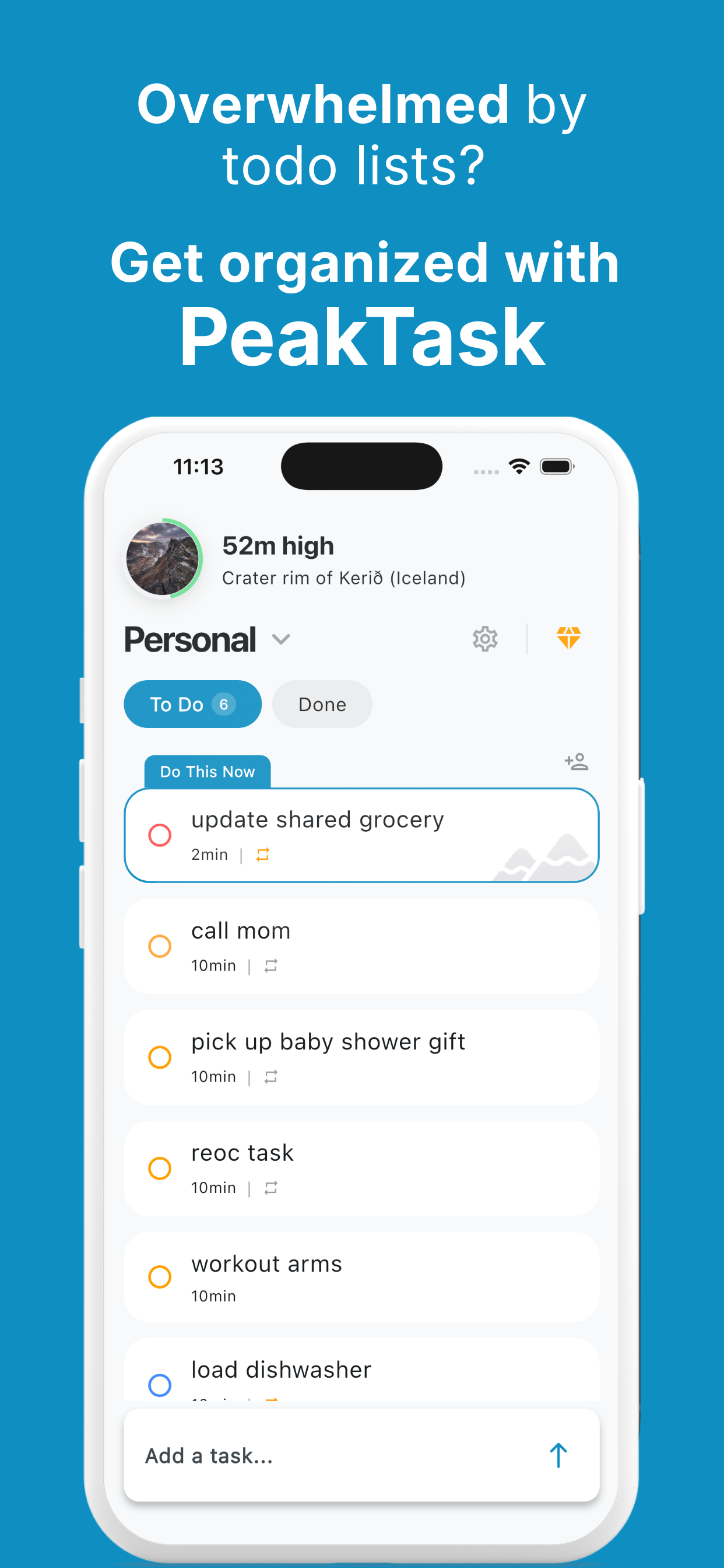 PeakTask - Main product screenshot demonstrating key features and user interface