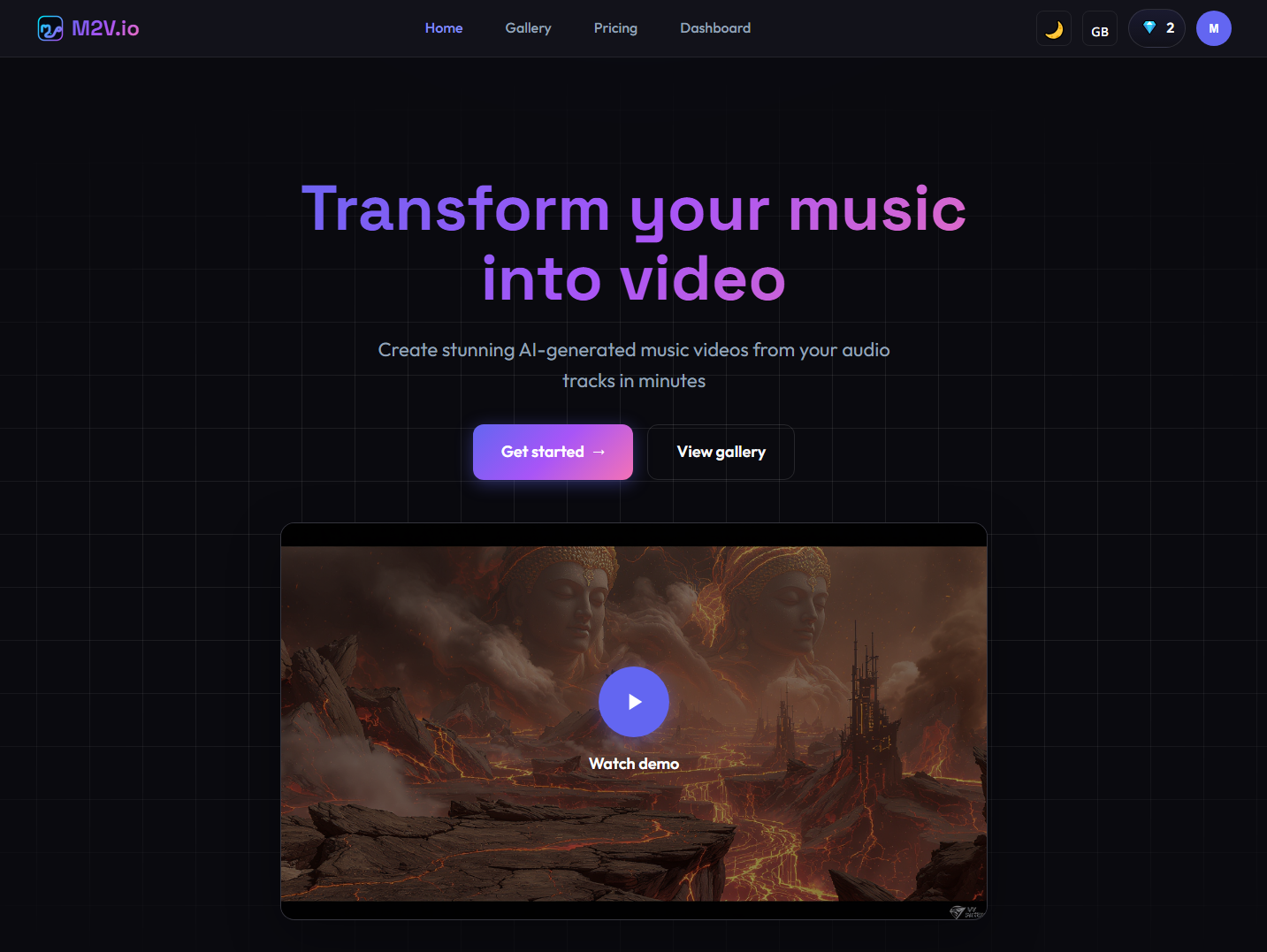 M2V.io - Main product screenshot demonstrating key features and user interface
