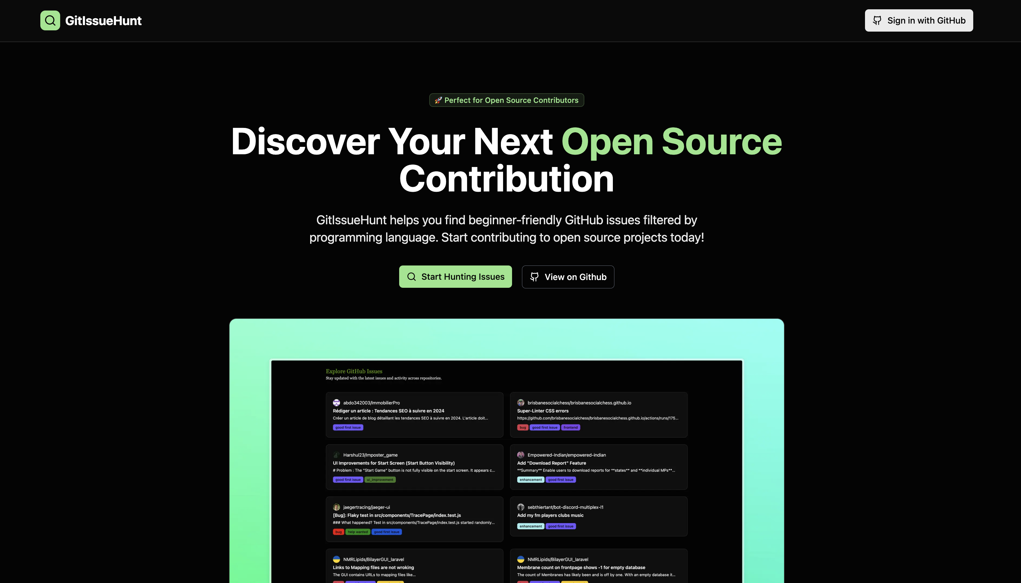 Média Git Issue Hunt - Trouvez des problèmes de github pour les débutants pour contribuer 1