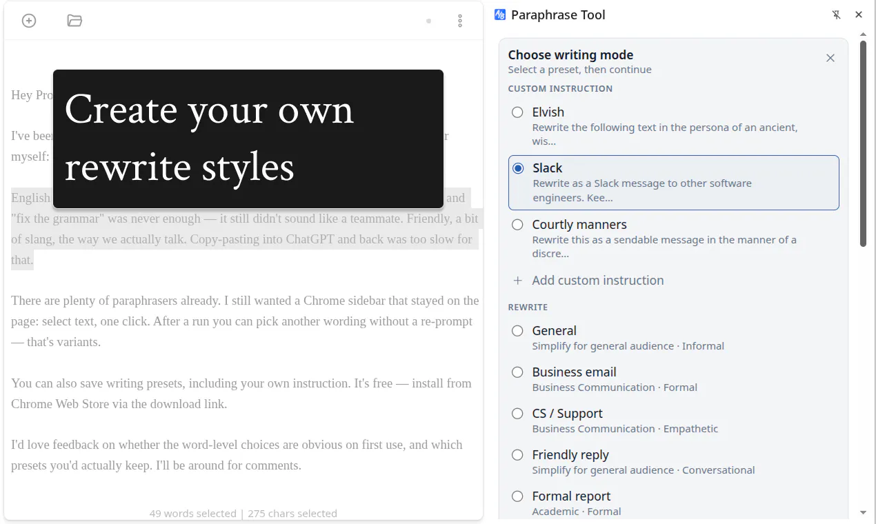 Paraphrase Tool chrome extension gallery image