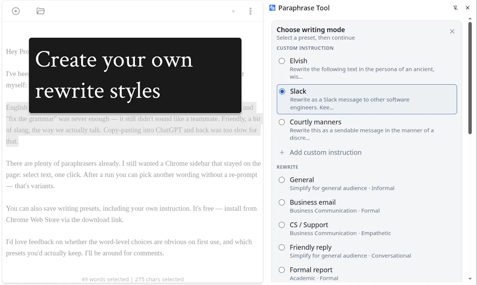Paraphrase Tool chrome extension screenshot 3