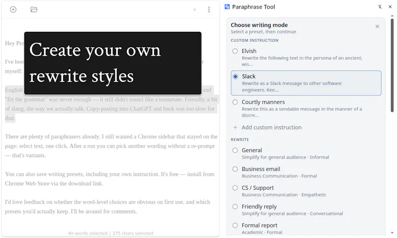 Paraphrase Tool chrome extension screenshot 3