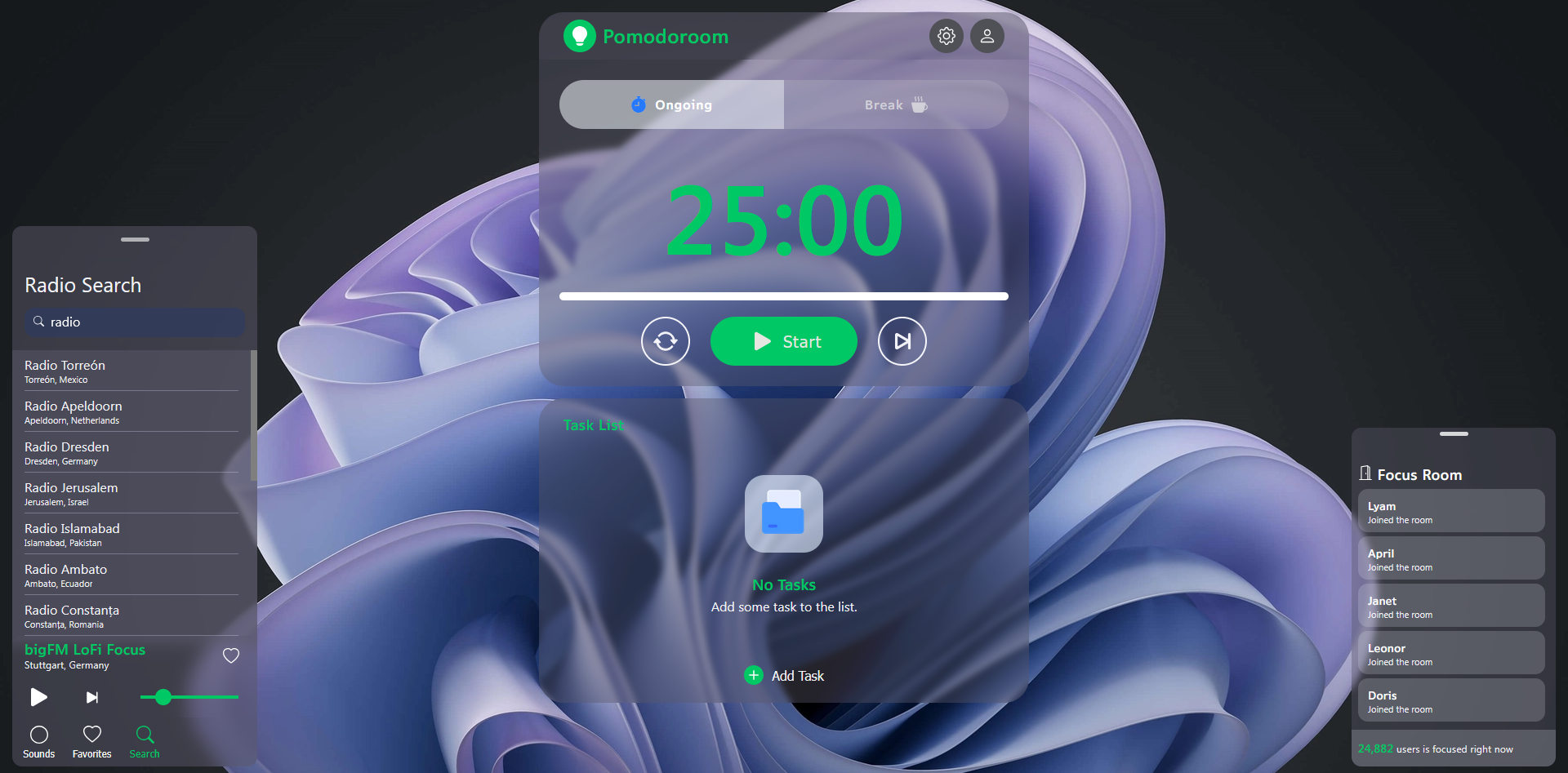 Media Pomodoroom - Fokus dengan pemasa pomodoro, dan dengar radio global! 1