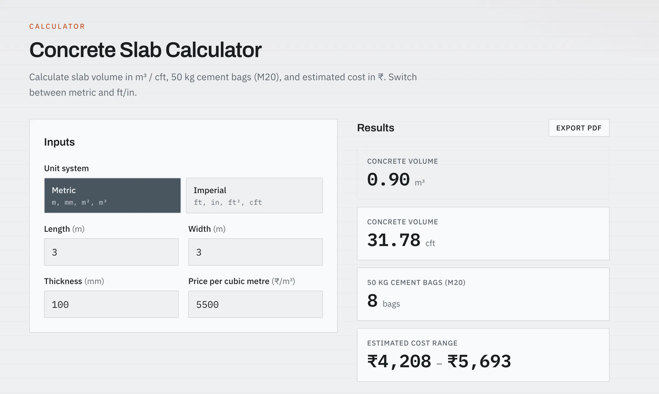 Cement & Concrete Calculator screenshot