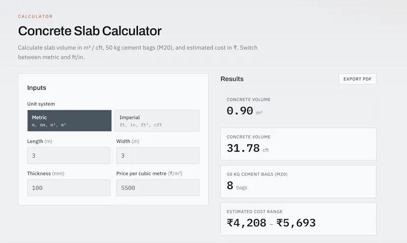 Cement & Concrete Calculator screenshot 3