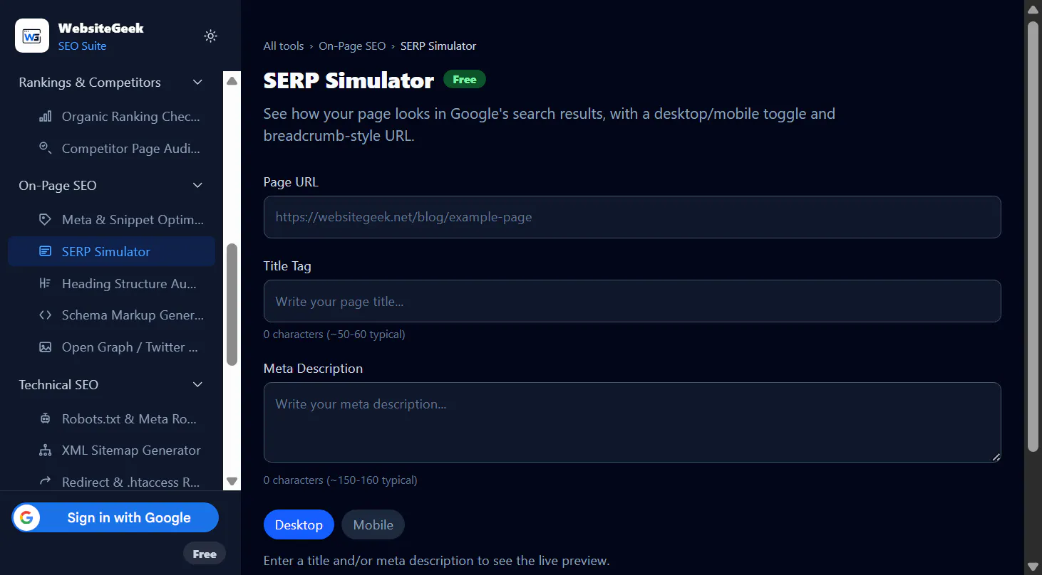 WebsiteGeek SEO Suite gallery image