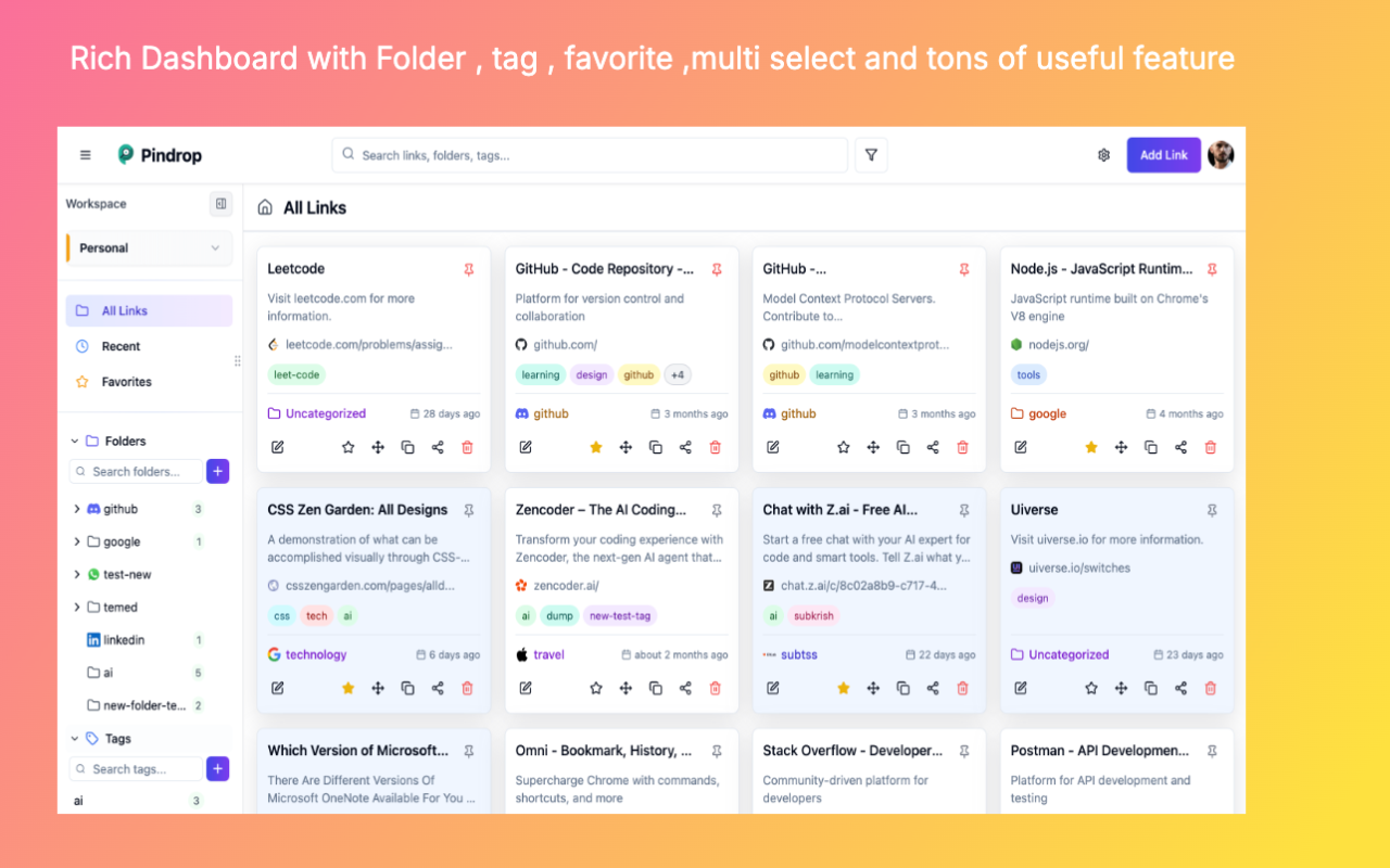 Pindrop - Links Manager - Screenshot 2 showing product features and functionality
