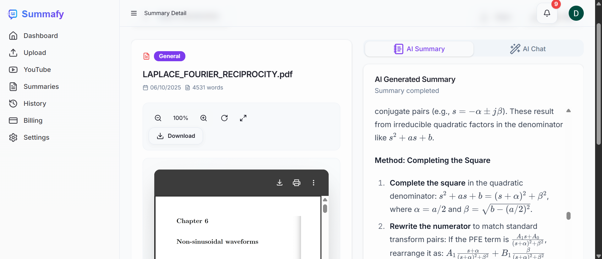 Summafy.io - Main product screenshot demonstrating key features and user interface