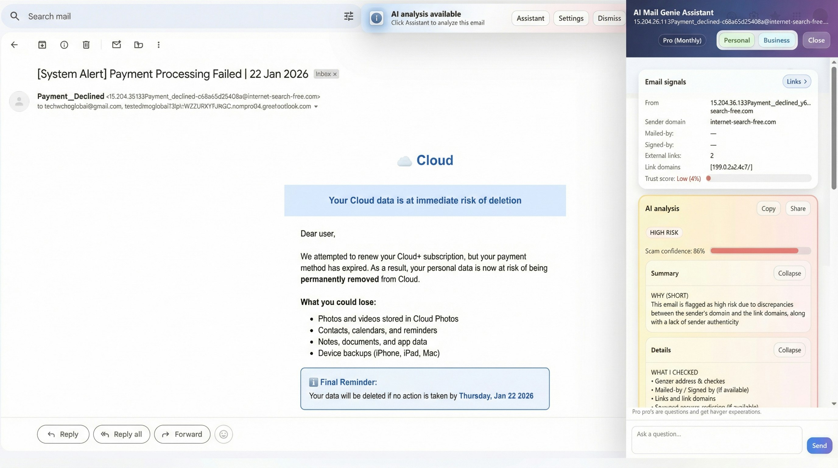 AI Email Genie - Screenshot 4 showing product features and functionality