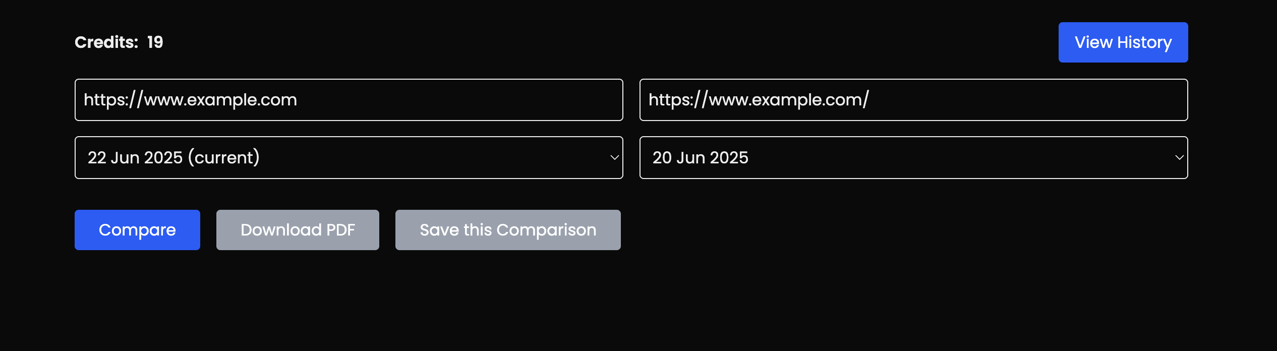 TOS vergleichen - Vergleichen Sie die Seiten leicht mit URLs - einschließlich früherer Schnappschüsse Medien 2