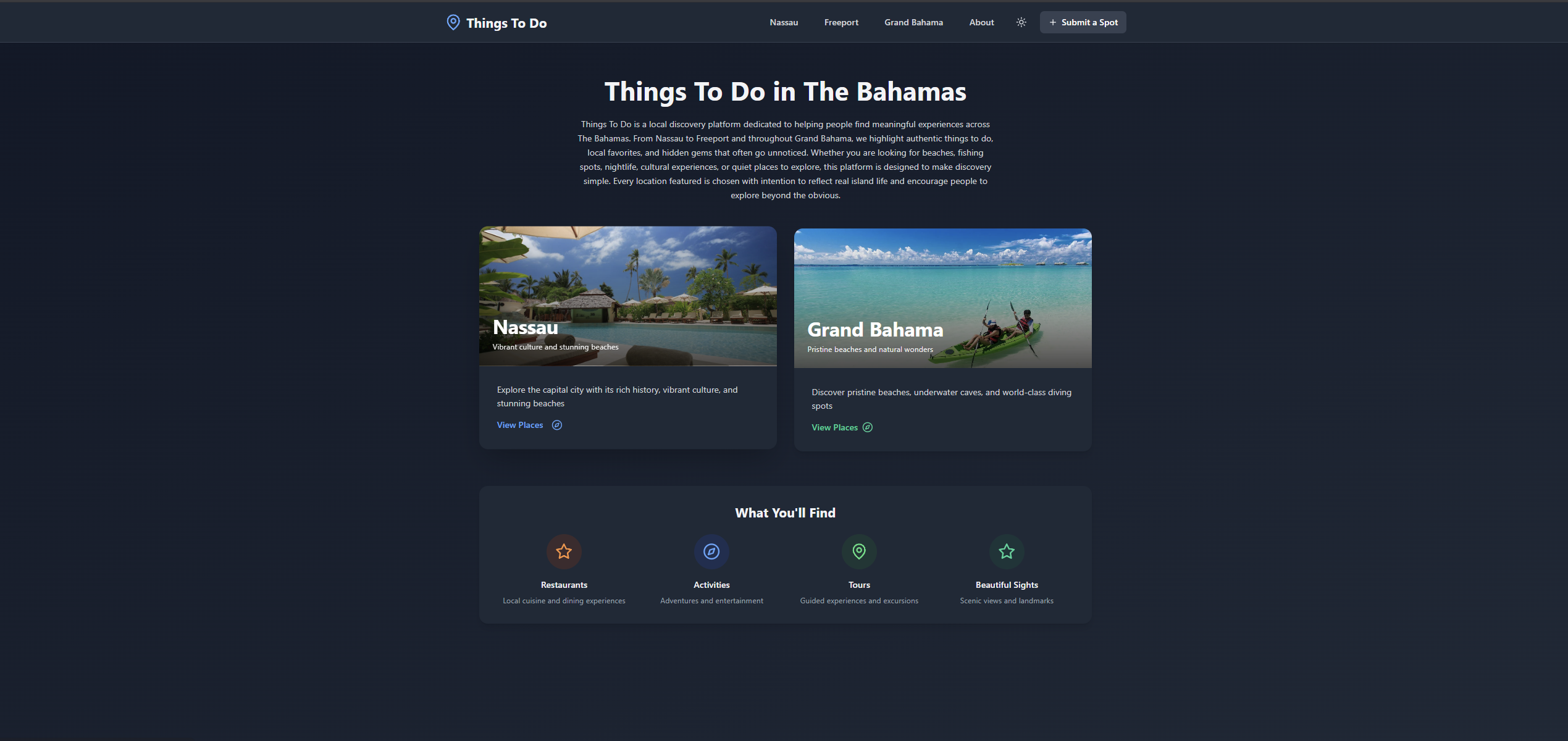 ThingsToDoBahamas - Main product screenshot demonstrating key features and user interface