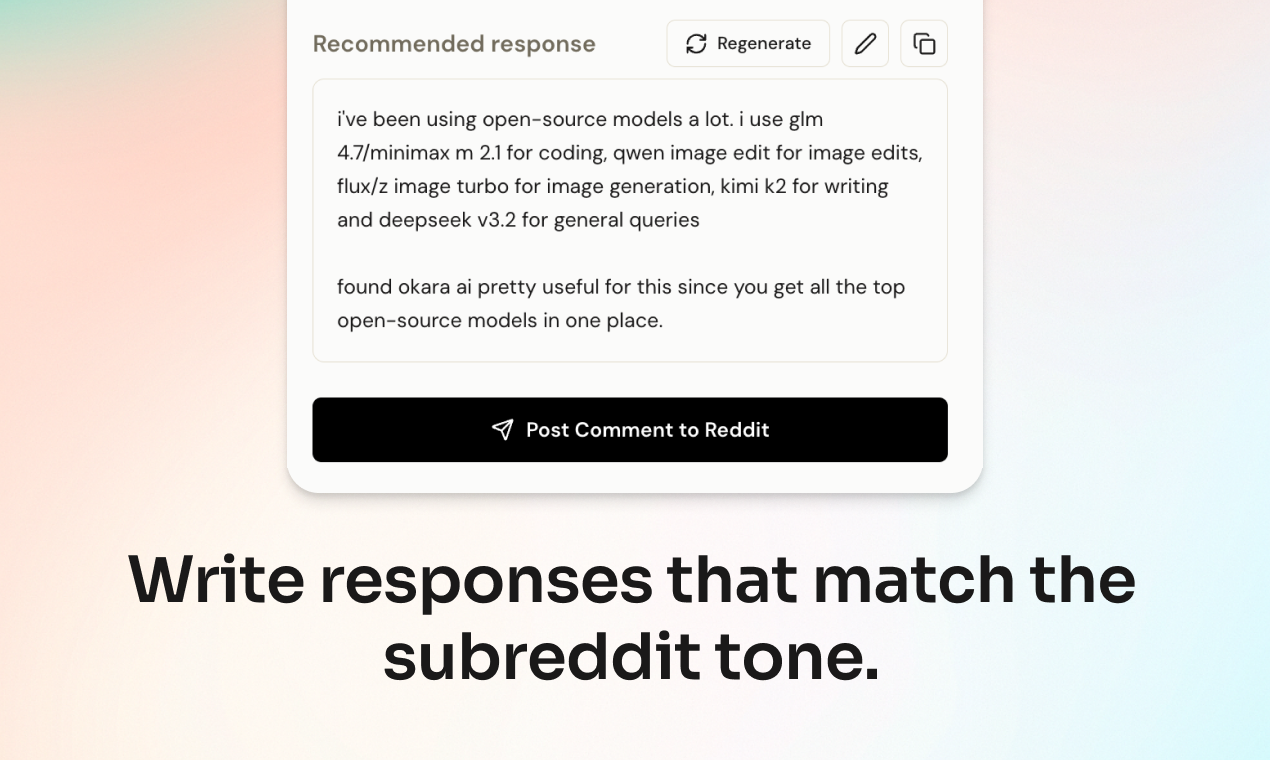 Okara Reddit Agent - Screenshot 4 showing product features and functionality