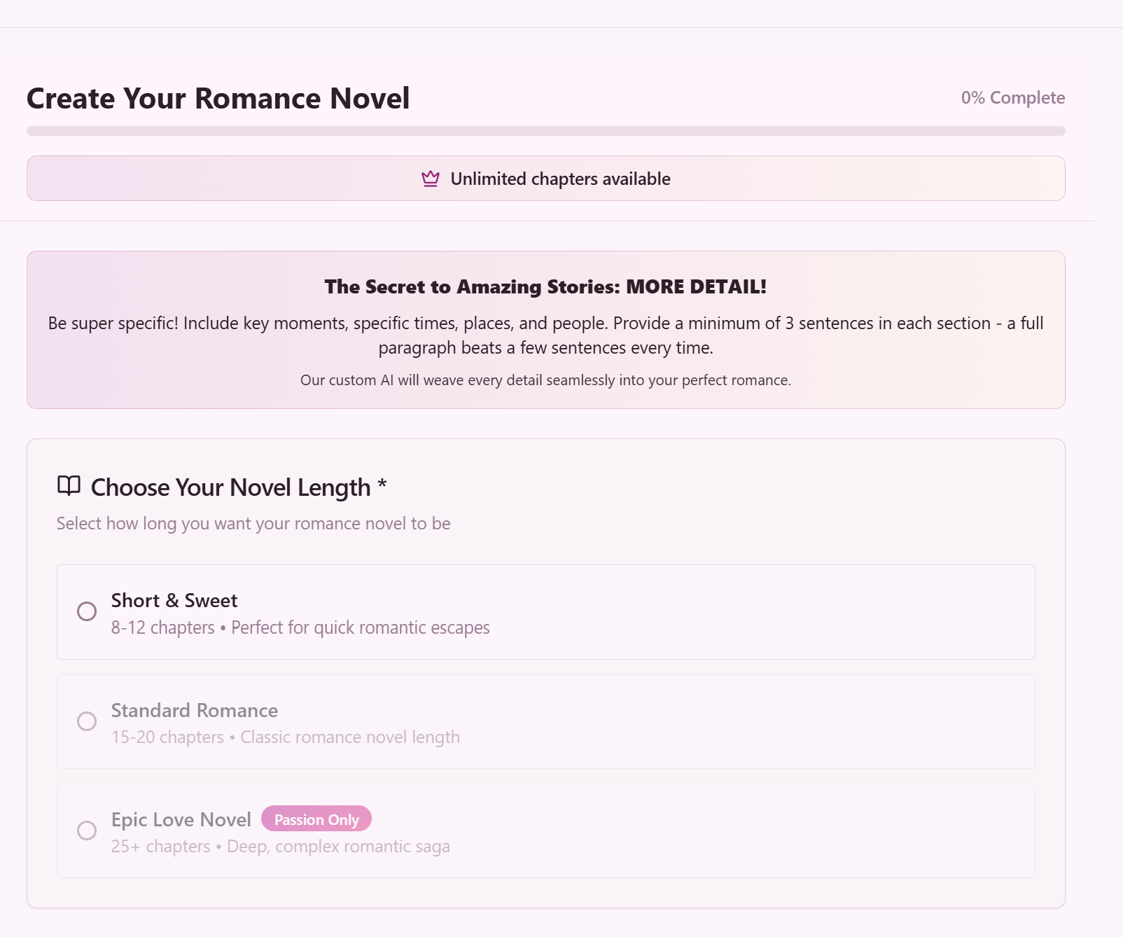 Romance Novel AI gallery image