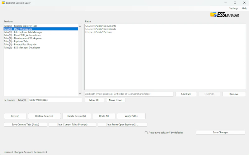 Explorer Session Saver screenshot 3