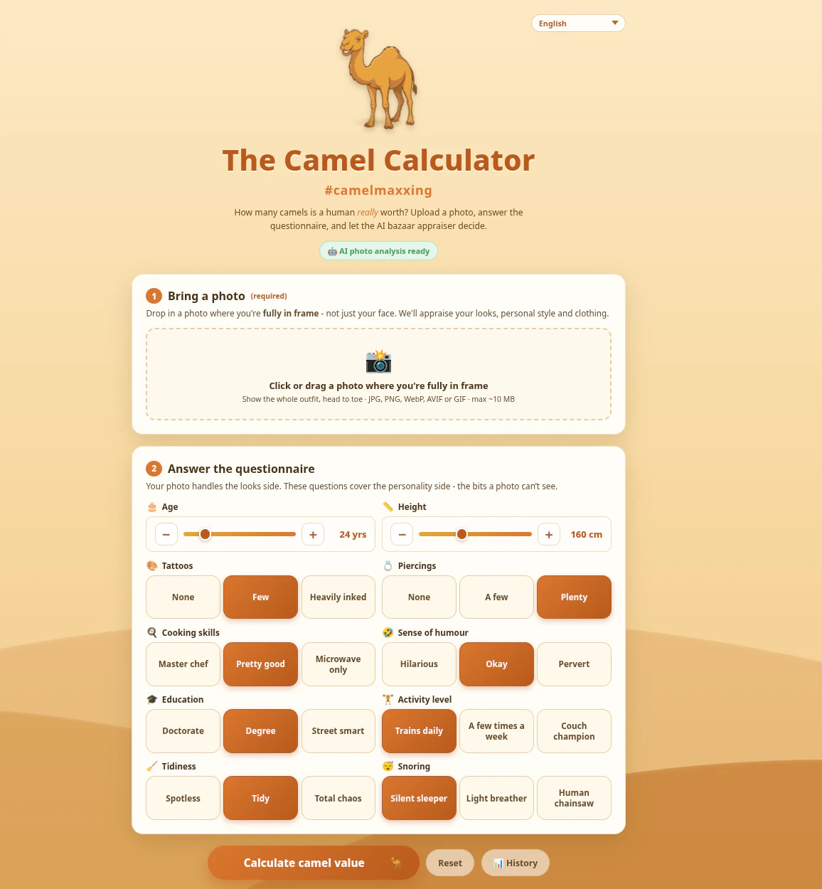 The Camel Calculator - AI Look Rater 截图 1