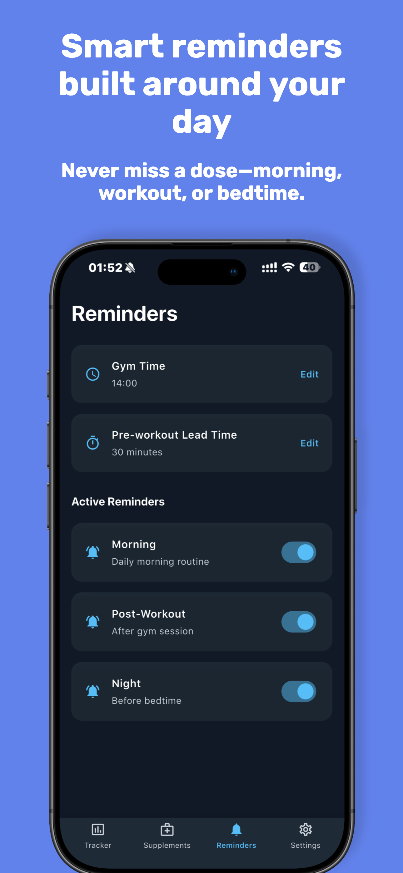 GymDose: Supplement Tracker - Screenshot 3 showing product features and functionality