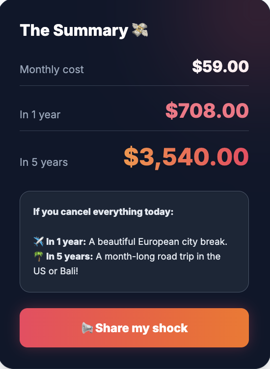 Subscription Shock - Screenshot 2 showing product features and functionality