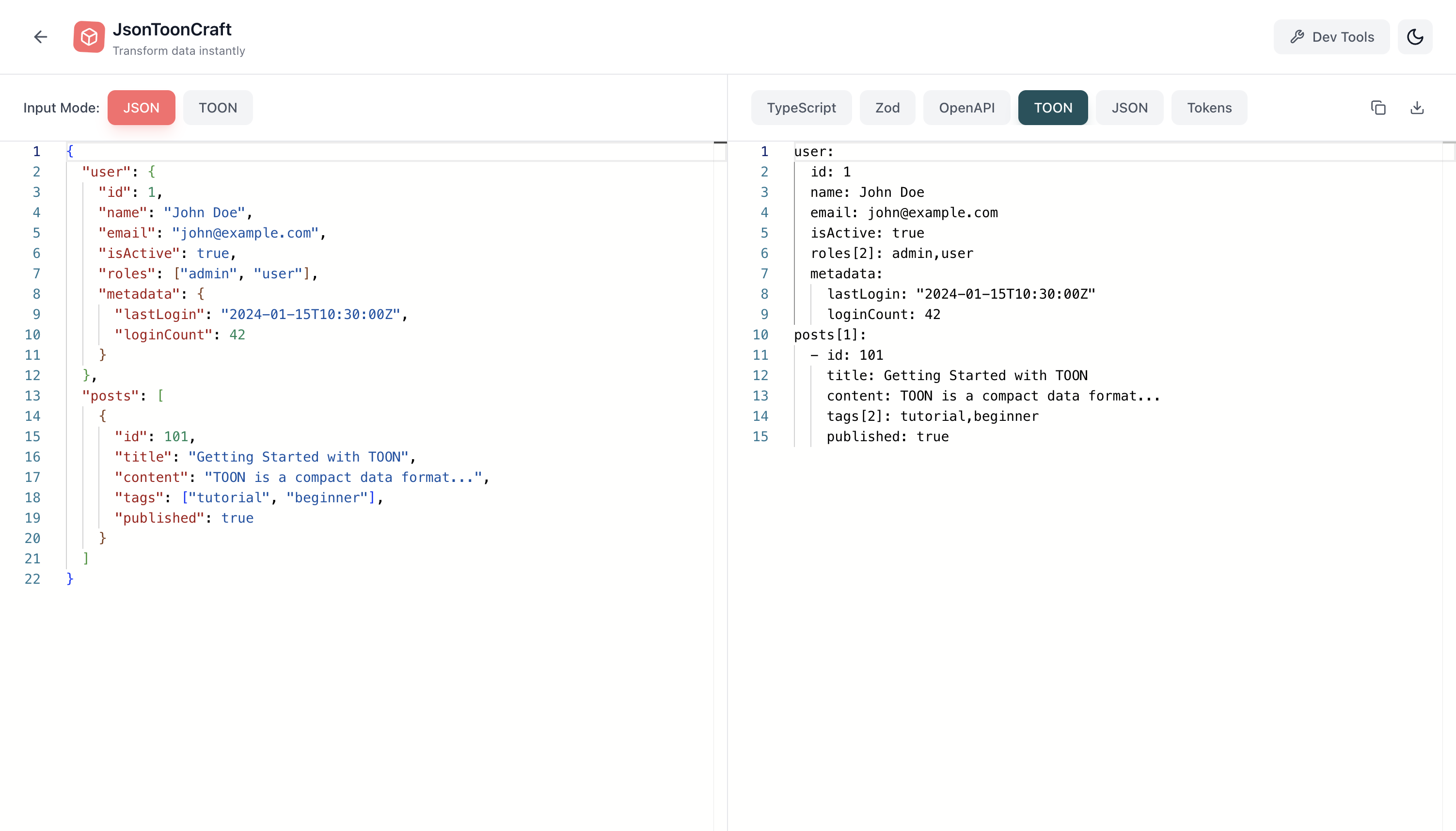 Jsontooncraft - Screenshot 2 showing product features and functionality