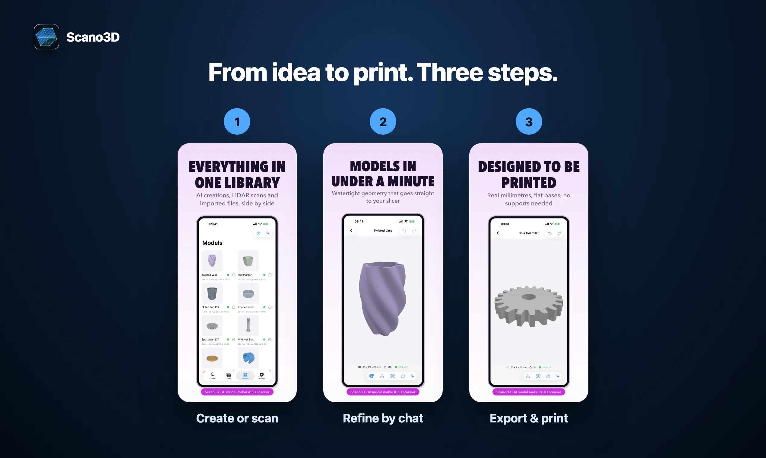 Scan or describe it. Get a 3D print gallery image