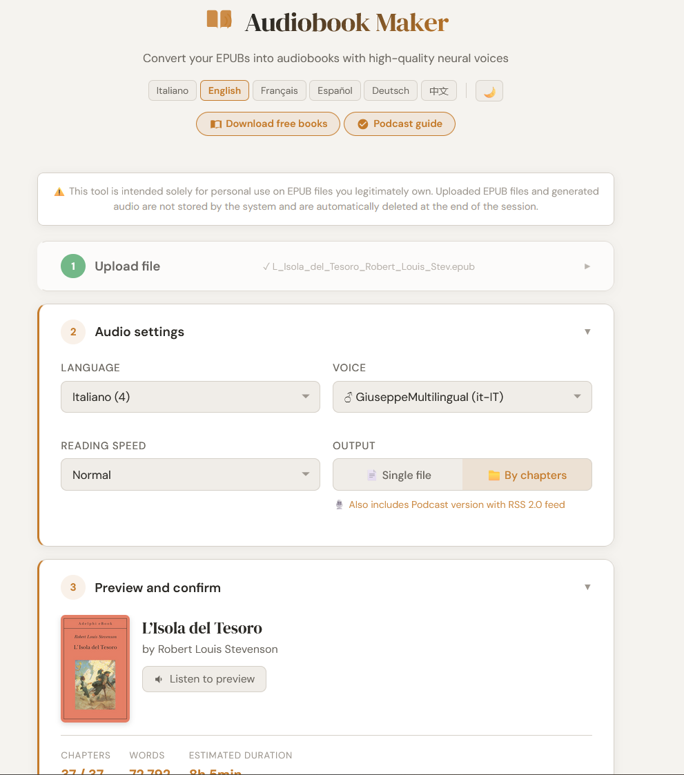 Audiobook Maker - Main product screenshot demonstrating key features and user interface