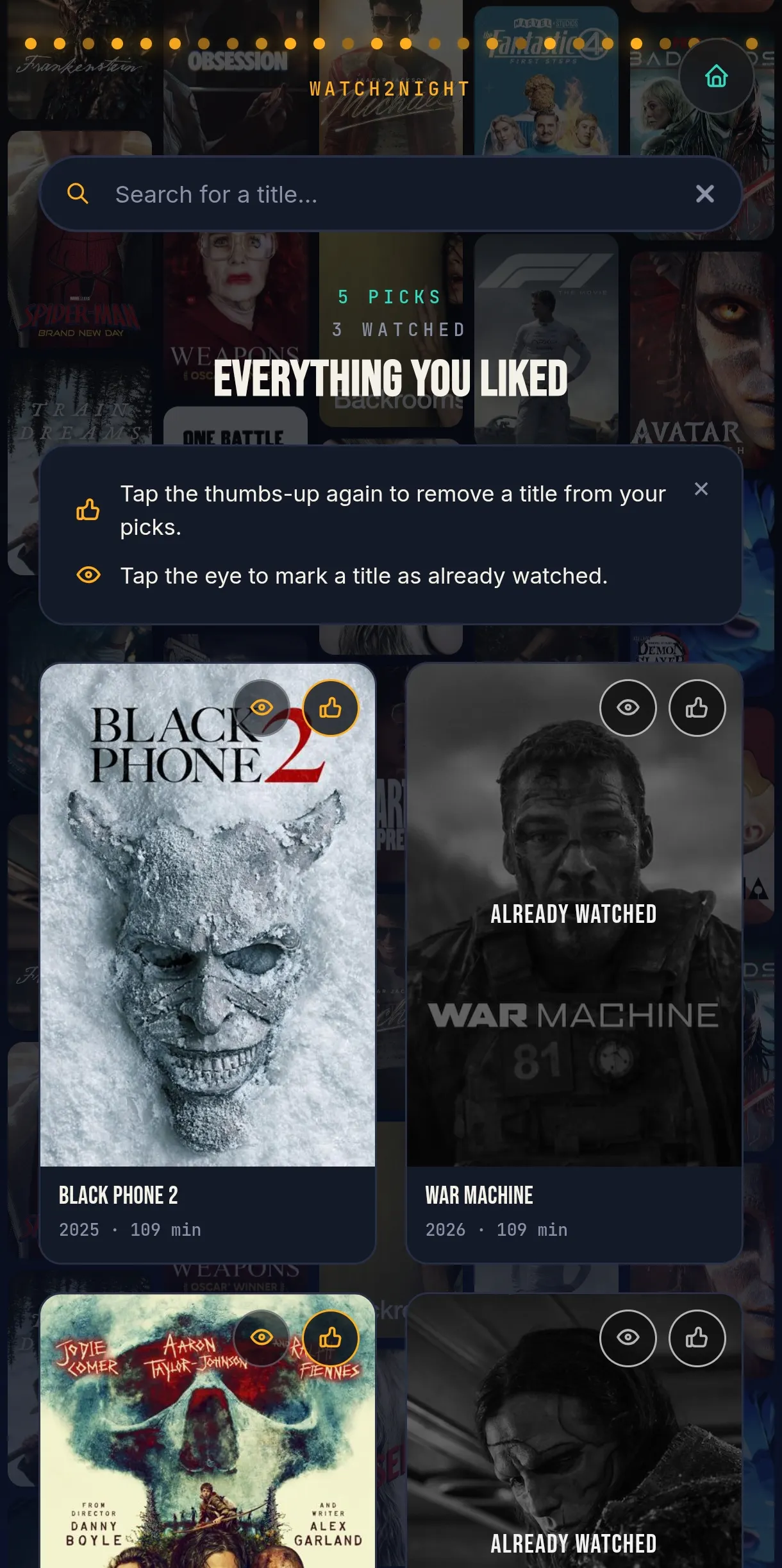 Swiping-style movie and series picker gallery image