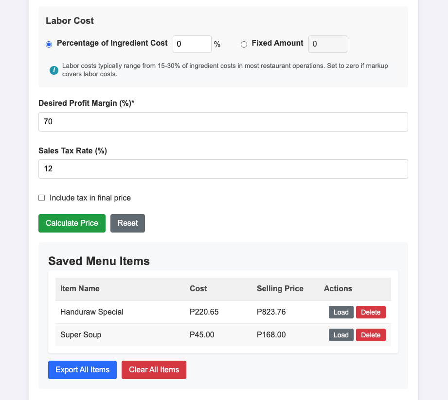 وسائط costmymenu - حاسبة سعر قائمة مطعم مجانية 3