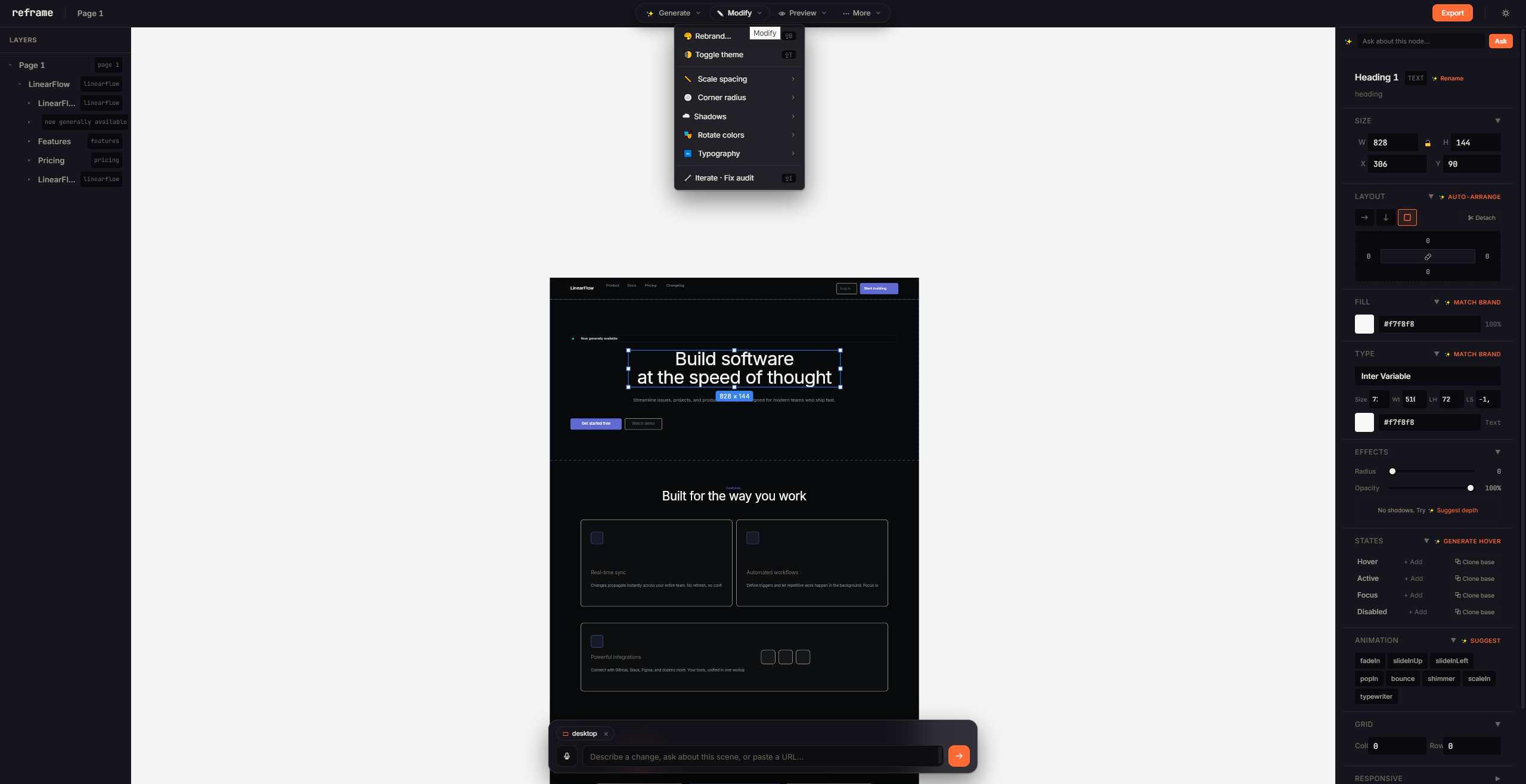 AI-native design engine · Reframe gallery image