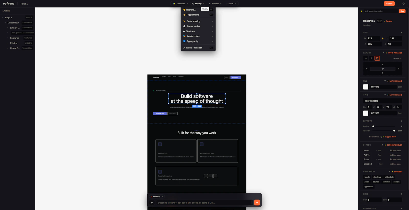 AI-native design engine · Reframe screenshot 2