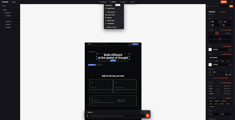 AI-native design engine · Reframe screenshot 2