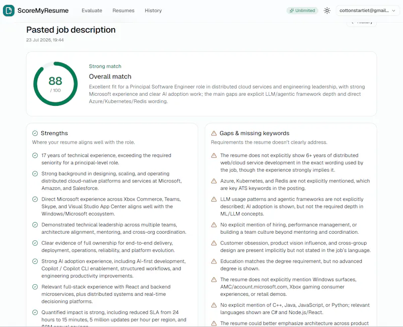 ScoreMyResume · Resume Fit Check screenshot 2