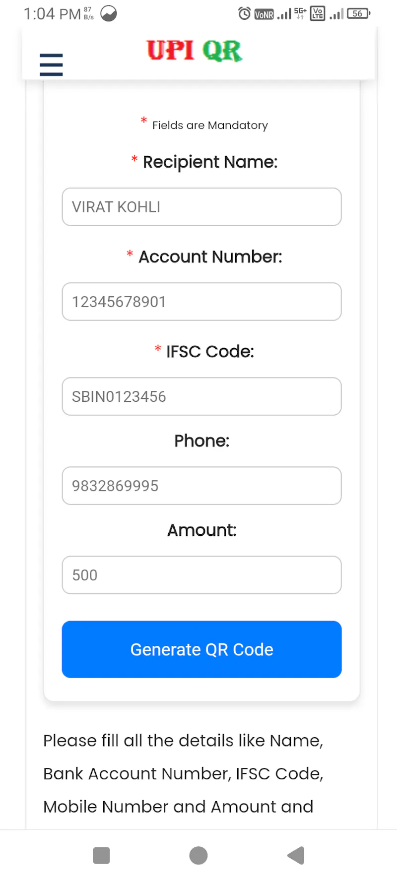 UPI QR Code Generator screenshot 2