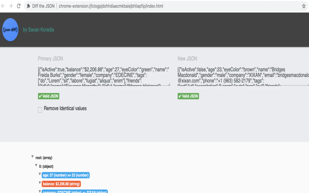 JSON Diff - Chrome Extension