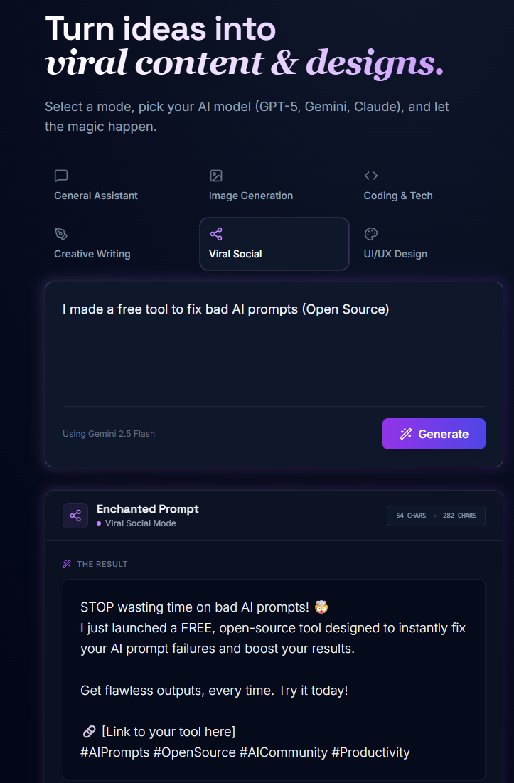 Prompt Enchanter - Screenshot 2 showing product features and functionality