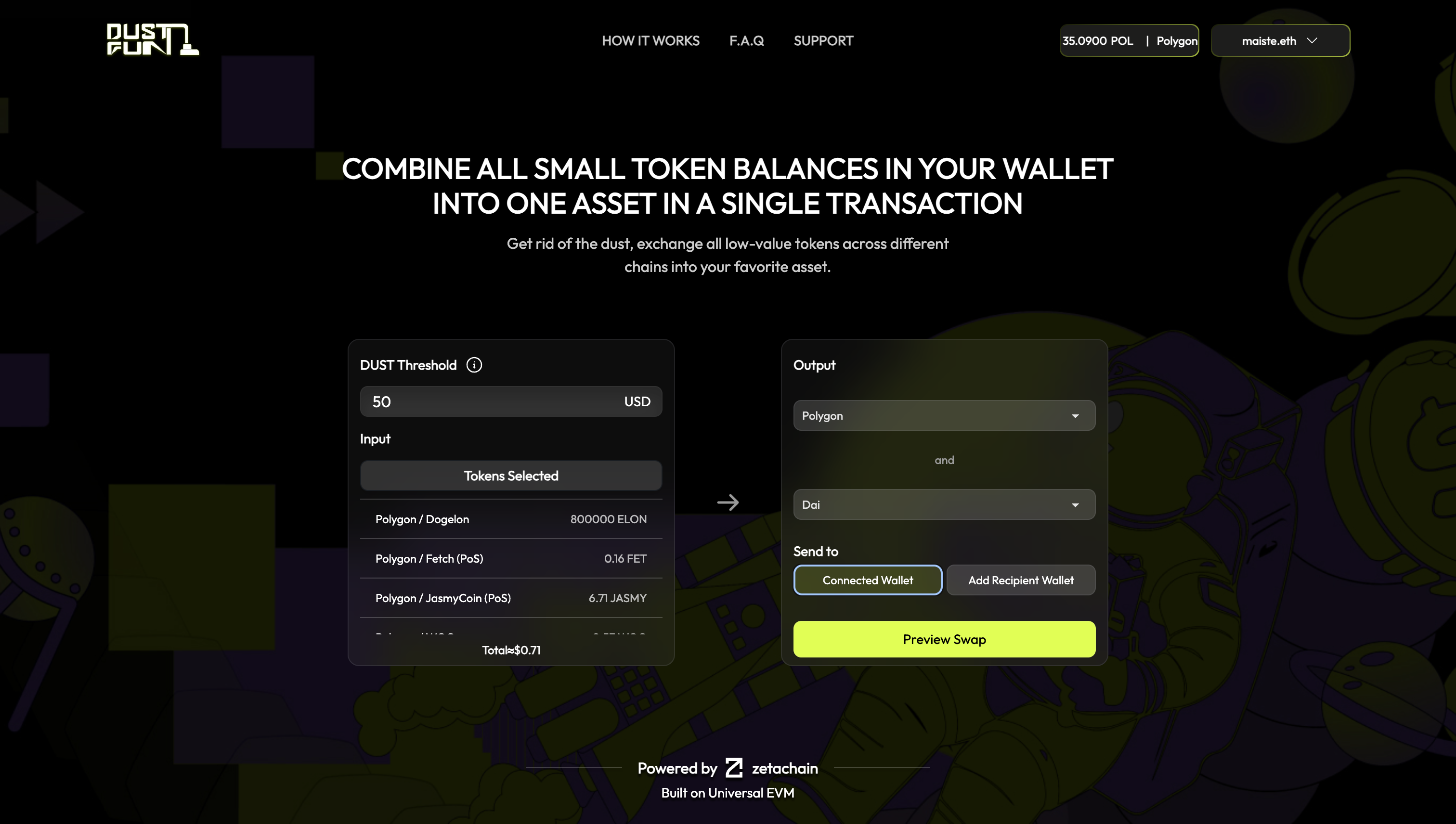 Dust.fun - Coinstar voor crypto, converteer tokens van lage waarde in uw portemonnee media 3