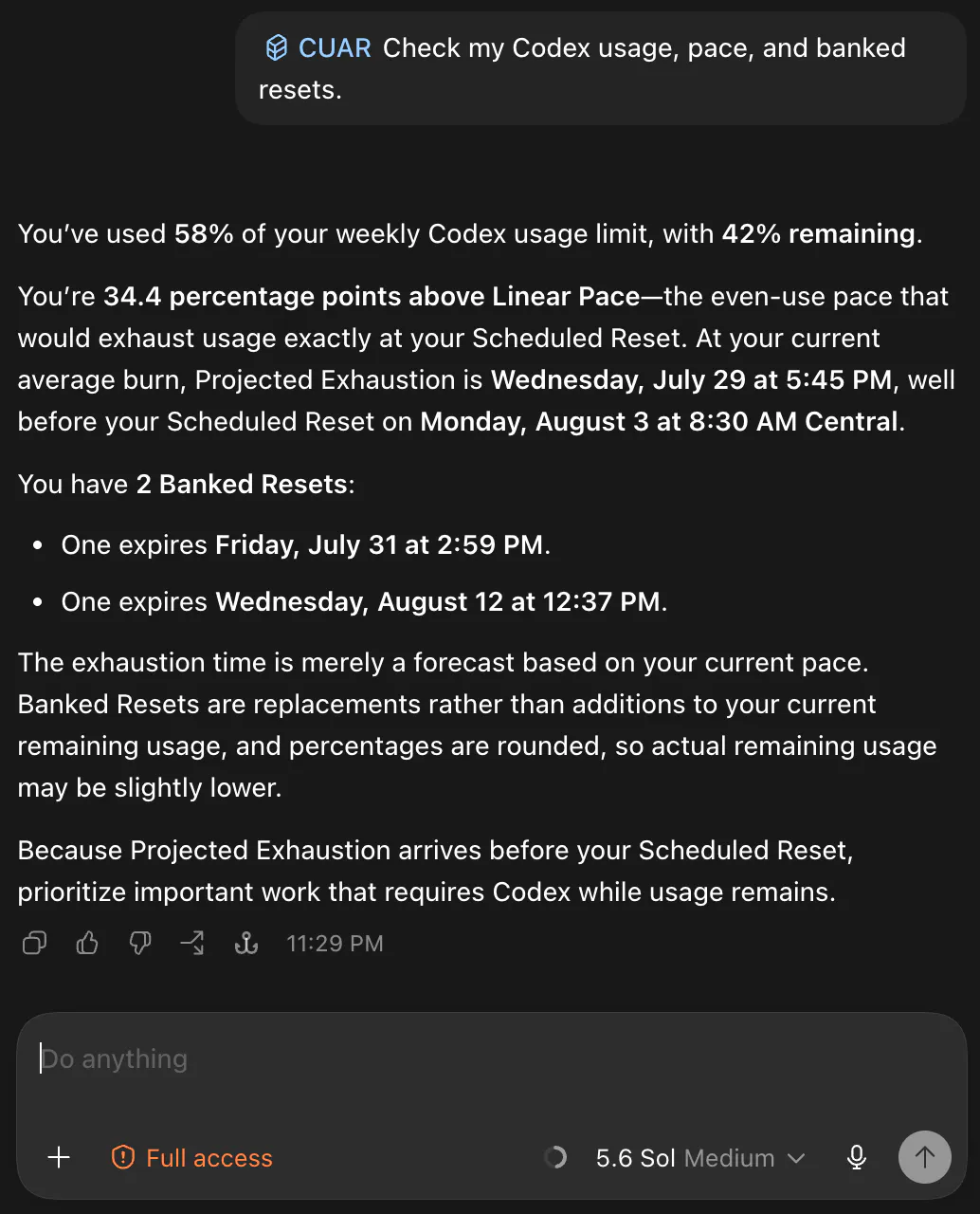 Codex Usage and Resets Plugin gallery image