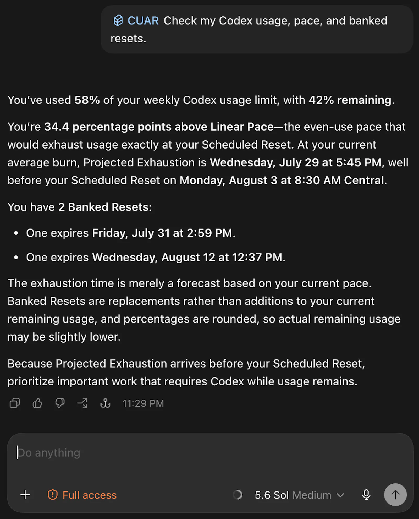 Codex Usage and Resets Plugin screenshot 3