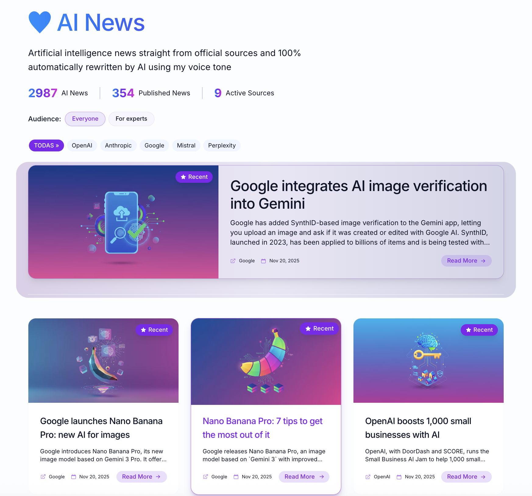 Keryc: AI News - Main product screenshot demonstrating key features and user interface