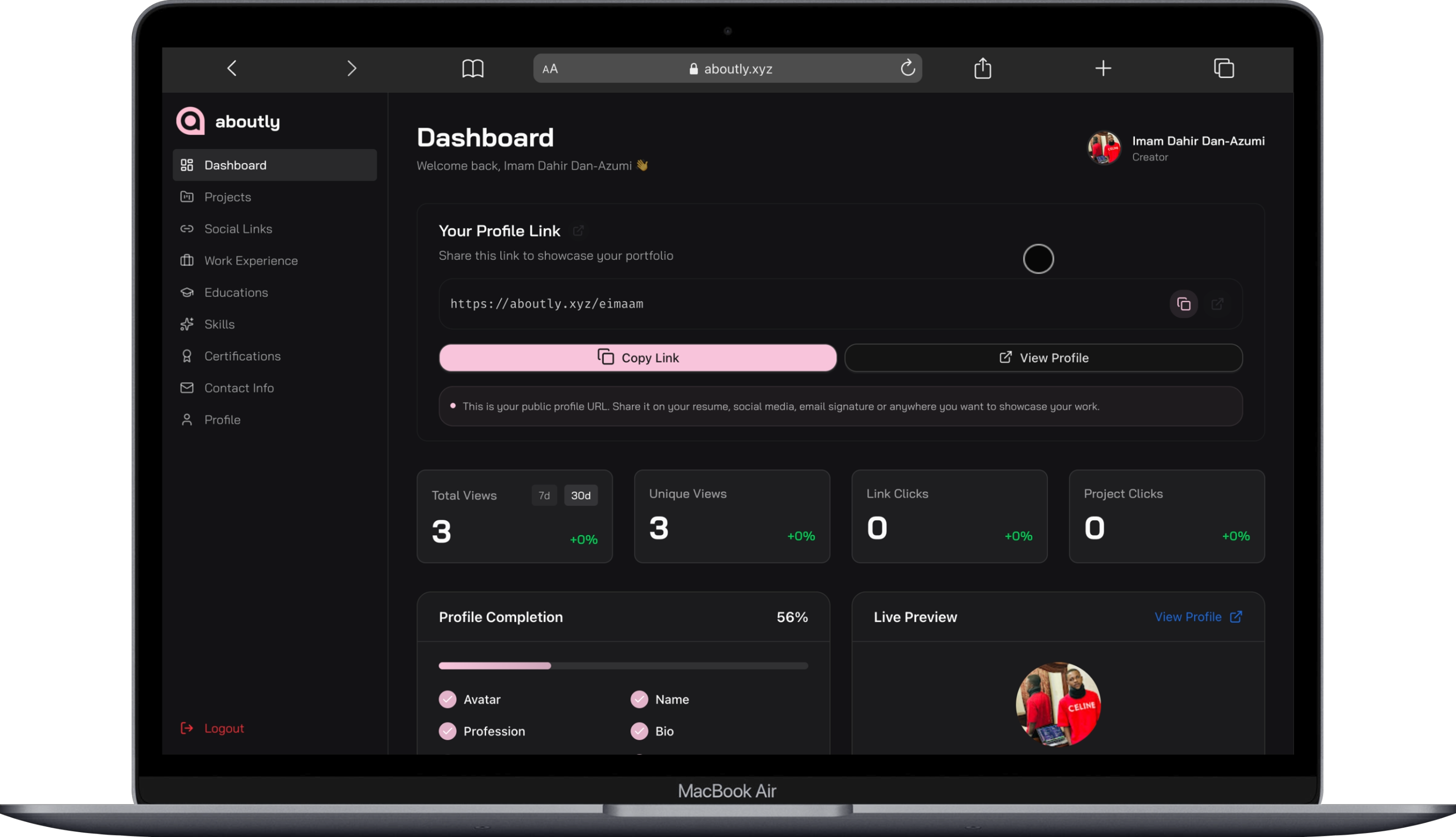 aboutly - Screenshot 3 showing product features and functionality