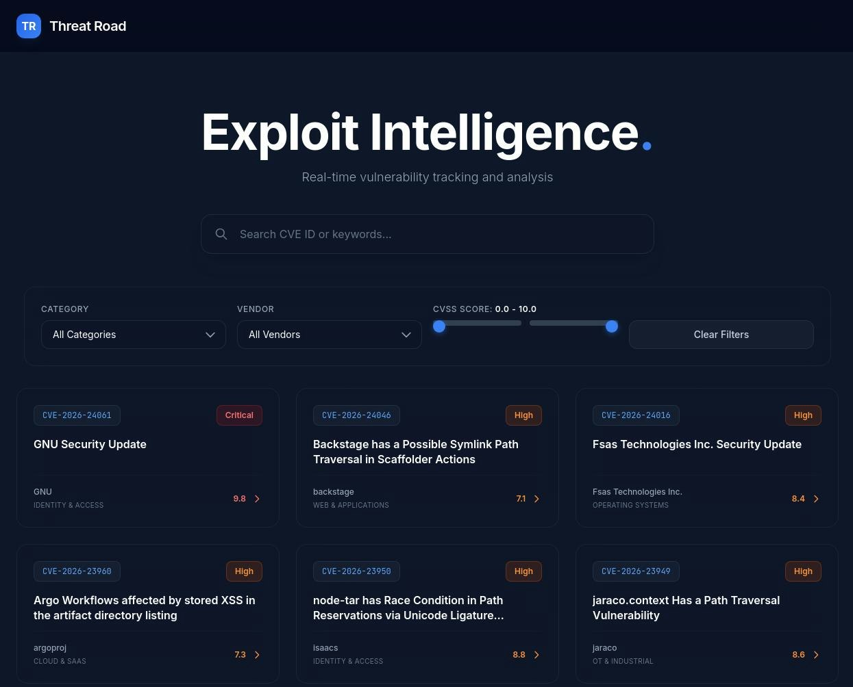 Threat Road - Main product screenshot demonstrating key features and user interface
